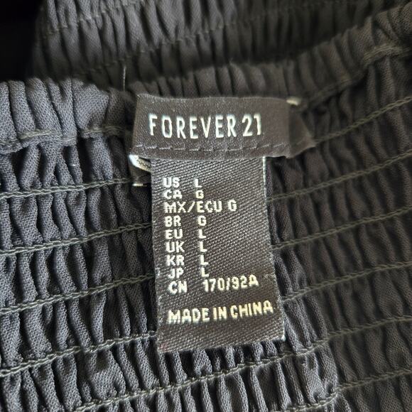 Forever 21 Whimsy Goth Cropped Top Puff Sleeves Black Smocked Lolita Women Large - Picture 7 of 8